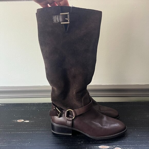 Lauren Ralph Lauren Dark Brown Leather & Suede Low Heel Boot Size 7.5 B Riding - Picture 1 of 14
